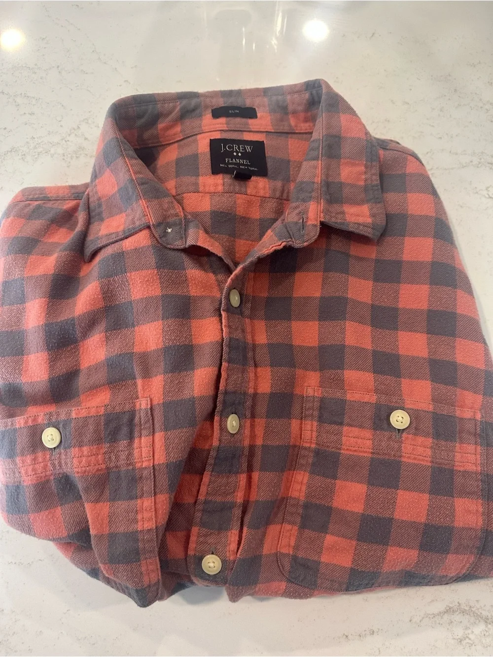 J. Crew Orange and Gray Plaid Flannel Button-Down Shirt